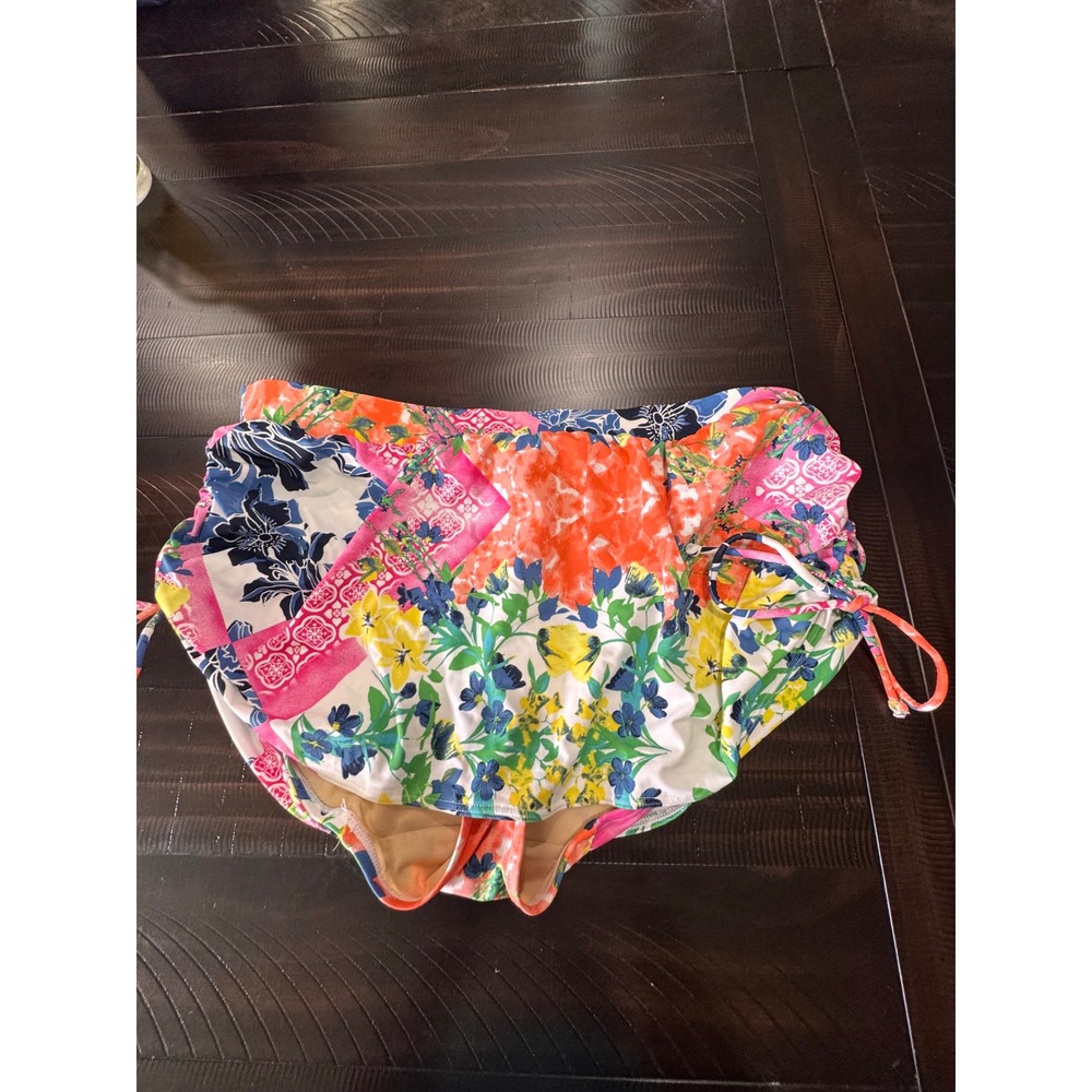 Cacique Swim Women 14 Floral Patchwork Skirtini High Waist Bikini Bottom Cinch